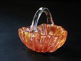 Authentic 1950's / 60's MURANO art glass basket, orange/pink gold leaf inclusion