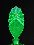 Stunning antique Czech glass perfume bottle ornate stopper, uranium glass glow.