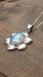 Vintage Sterling Silver and natural Moonstone pendant, sterling silver chain