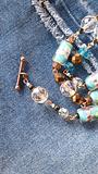 Beautiful vintage glass and crystal bead necklace, aqua & copper