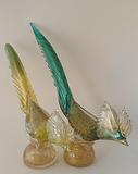 Pair of Large Murano Glass Green Birds.