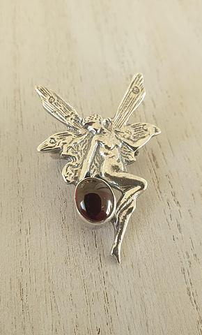 Enchanting Sterling Silver and Tourmaline Fairy Brooch