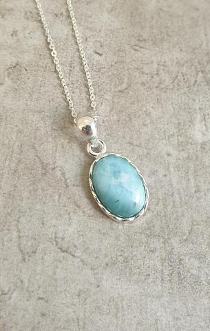 Sterling Silver Oval Larimar Pendant on 45cm Italian Sterling Silver Chain