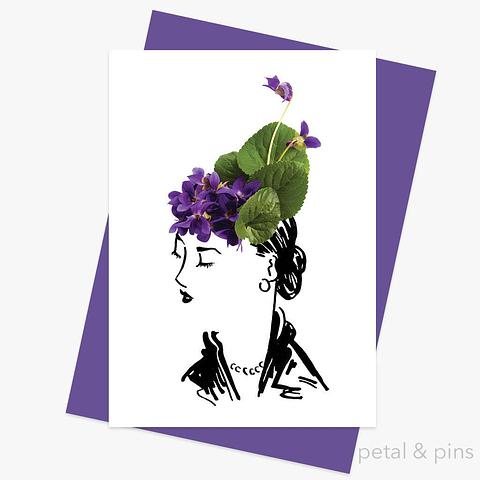Violet vintage style hat greeting card