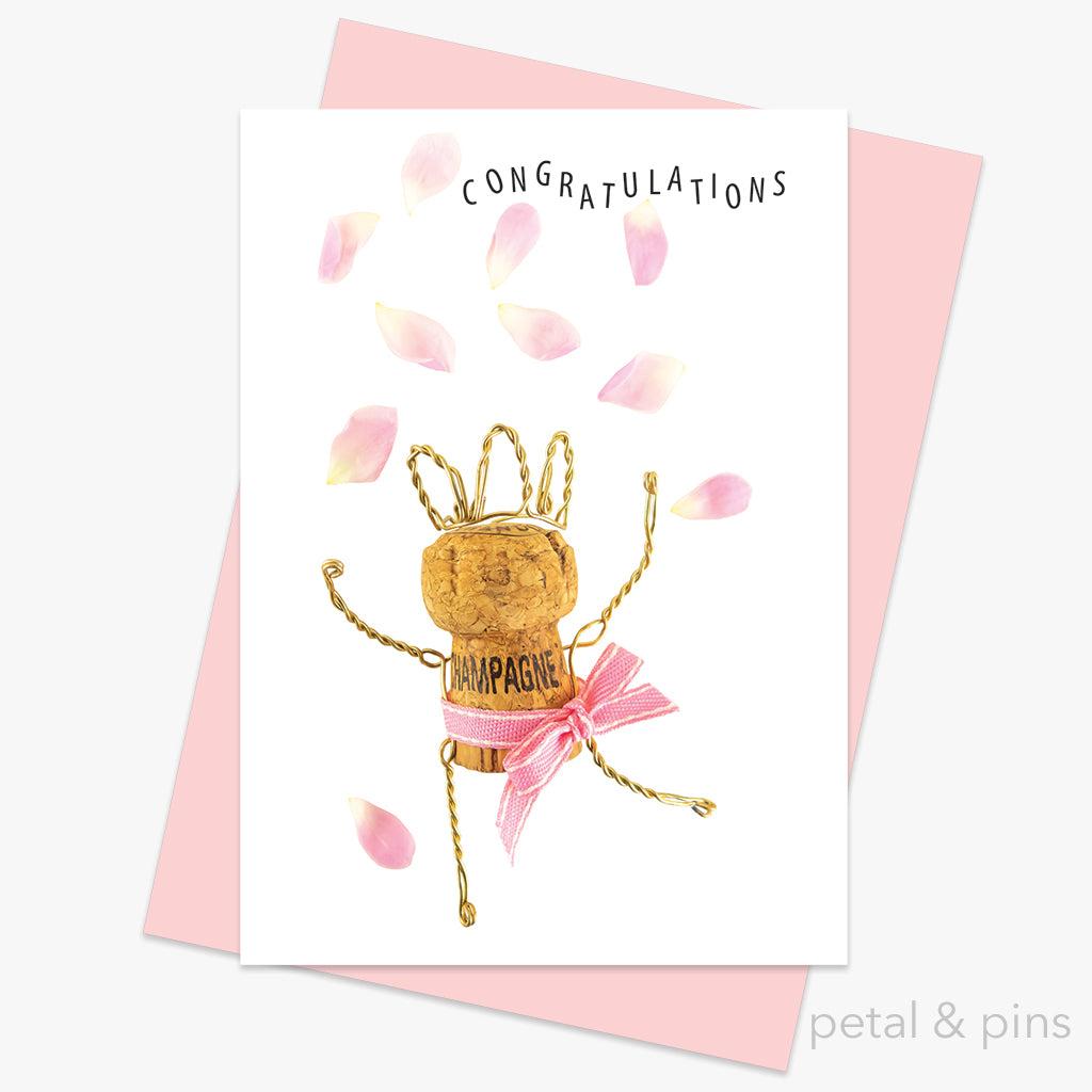 Champagne girl petal confetti greeting card