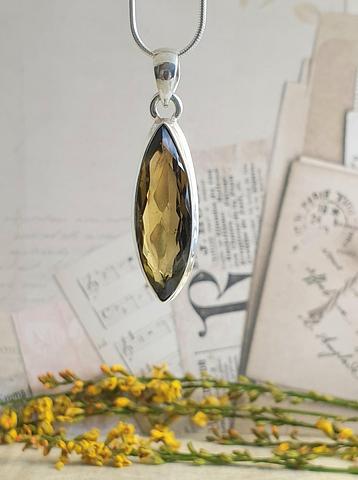 Stunning Elongated Marquise Cut Citrine Pendant Sterling Silver
