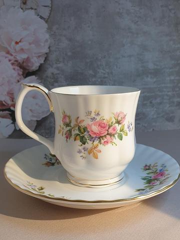 Royal Albert England Moss Rose Large Size Breakfast Cup/Mug And Saucer