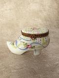 Vintage Shoe Shaped French Porcelain Trinket Pot By Limoges Hand Painted Signed