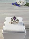 Delightful Marquise Amethyst ring sterling silver filagree setting Size 6 1/2