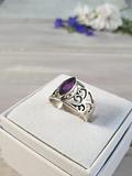 Delightful Marquise Amethyst ring sterling silver filagree setting Size 6 1/2