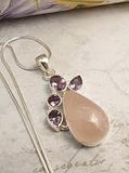Hand Crafted One of a kind Sterling Silver Rose Quartz and Amethyst Pendant