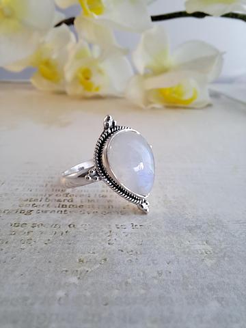 Sterling Silver Moonstone Ring Hand Crafted Setting