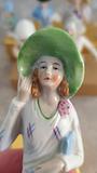 Large German Porcelain Half Doll Green Hat