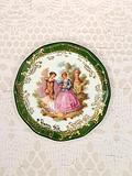 Limoges Miniature Green & Gold Plate Courting Couple
