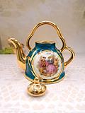 Impressive Gold and Teal Limoges Miniature Teapot