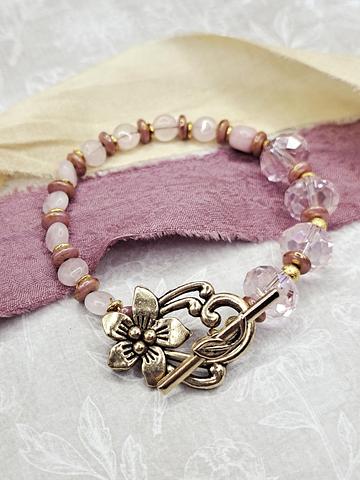 Rose Quartz "Pink Aura" Bracelet Flower Clasp