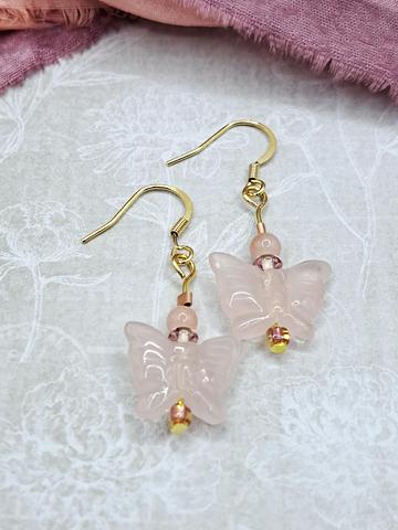 Delightful Rose Quartz Butterfly Earrings