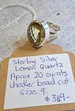 Sterling Silver Lemon Quartz Ring Aprox 20 Carats Size 9