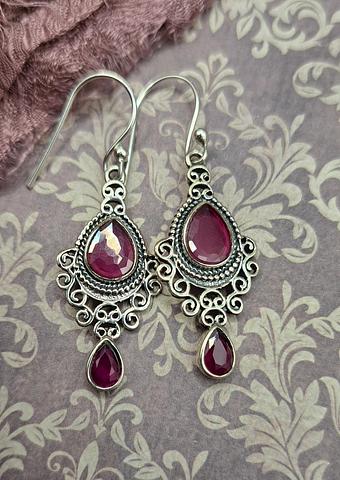Sterling Silver & Ruby Chandelier Earrings