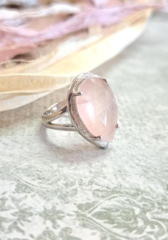 Tear-drop shape Rose Quartz Ring size 7